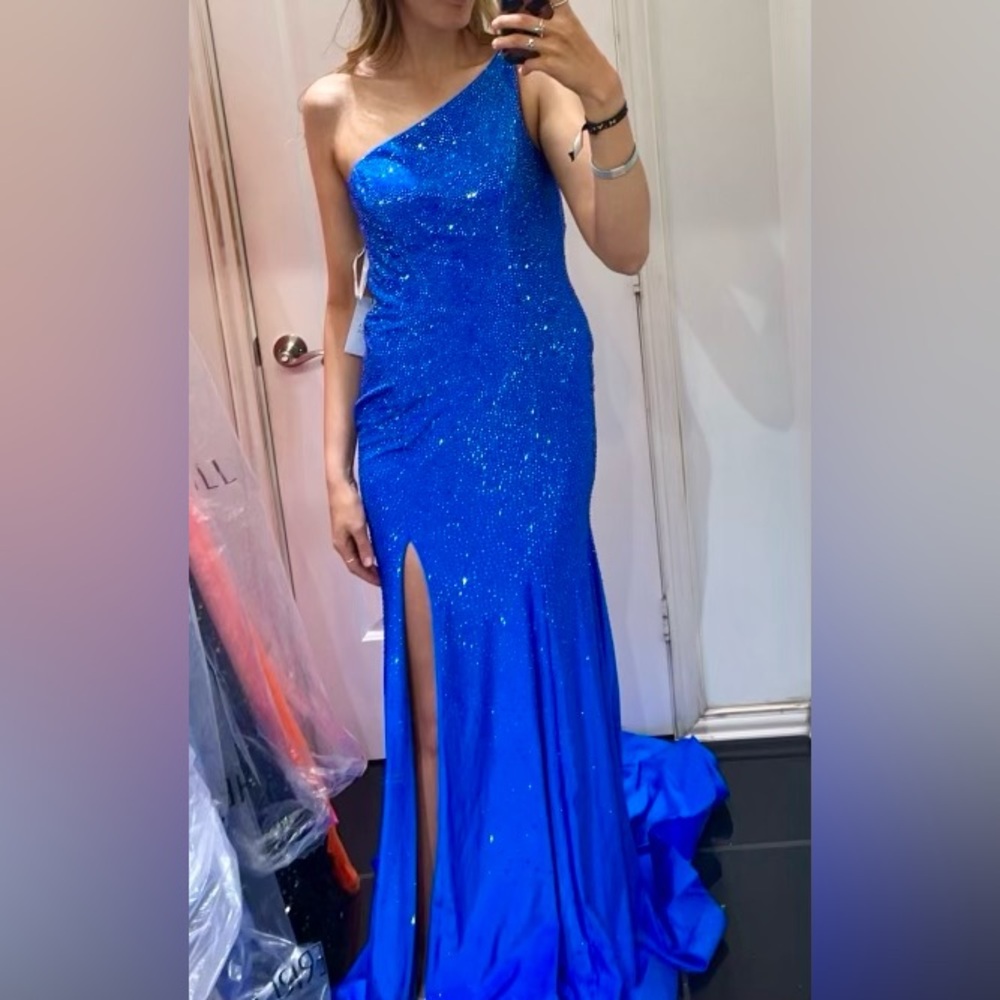 Sherri Hill Royal Blue rhinestone coated, one shoulder prom dress size 6